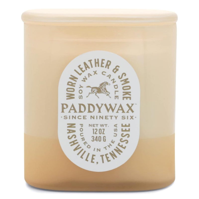 Paddywax Vista Scented Candle with Lid in Reusable Tonal Glass Jar, Clean-Burn 2-Wick Soy Candle with Approx. 84 Hour Burn Time, Decorative Gift Candles for Home, Worn Leather & Smoke, 12 oz - Image 1